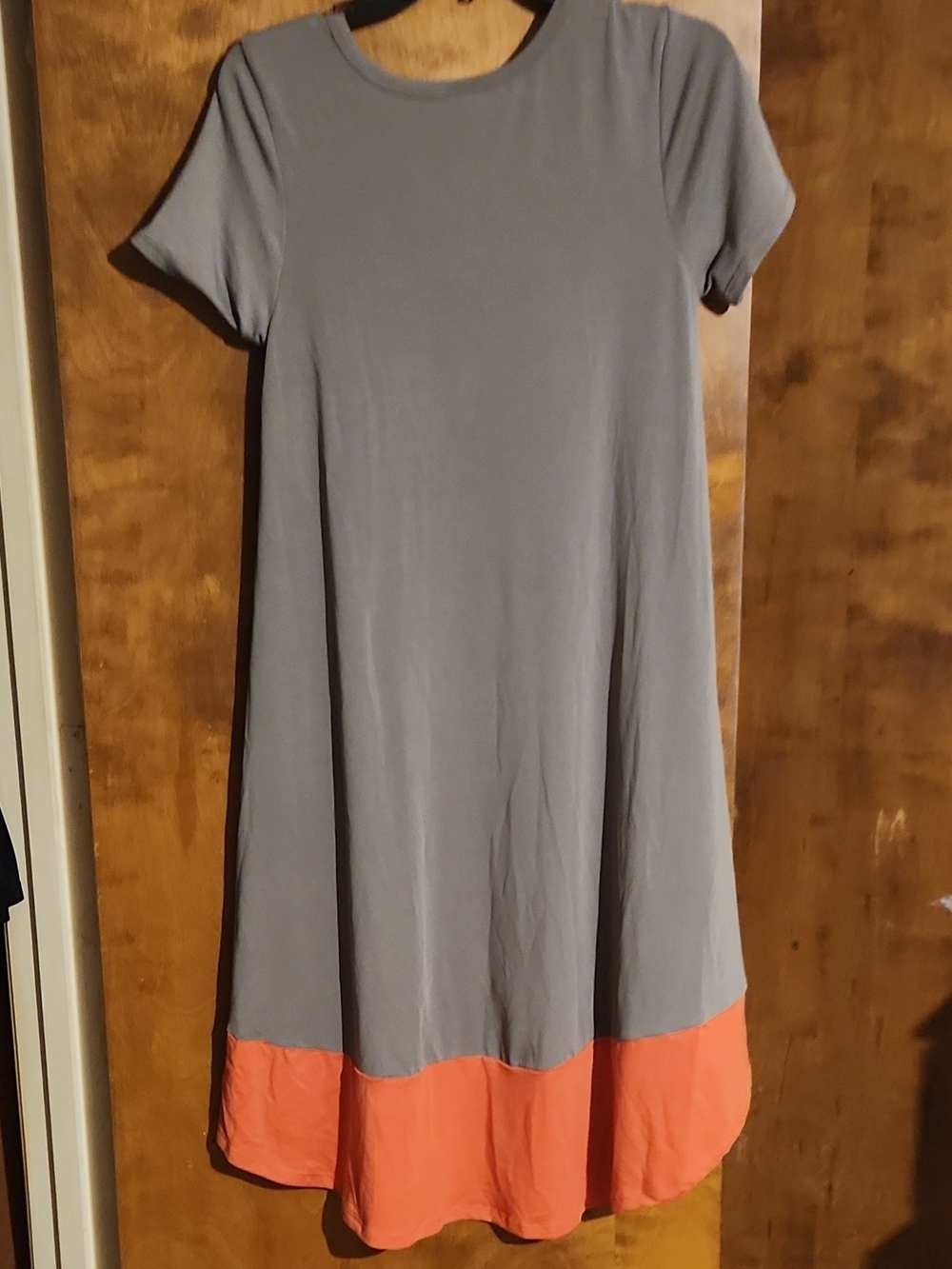 LuLaRoe Gray Dress with Coral Hem High-Low Swing - Picture 4 of 4